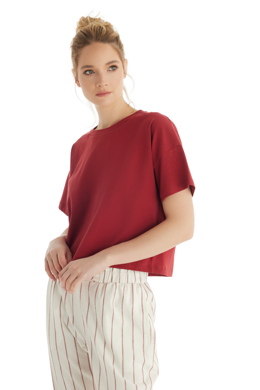 Tricou scurt Dama  Blackspade Simona T60552  Bumbac bordo