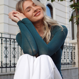 Bluza cu cașmir și modal cu decolteu bărcuță verde petrol BL005