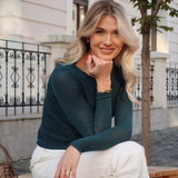 Bluza cu cașmir și modal cu decolteu bărcuță verde petrol BL005