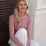 Bluza cu cașmir și modal cu decolteu barcuta roz pudra BL005