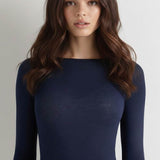 Bluza cu cașmir și modal cu decolteu barcuță bleumarin BL005