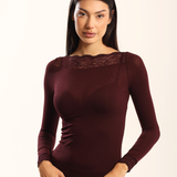 Bluza cu cașmir și modal cu decolteu barcuta si dantela visiniu BL012