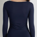 Bluza cu cașmir și modal cu decolteu barcuță bleumarin BL005