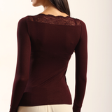 Bluza cu cașmir și modal cu decolteu barcuta si dantela visiniu BL012