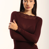 Bluza cu cașmir și modal cu decolteu barcuta si dantela visiniu BL012