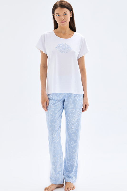 Pijama damă premium Blackspade alb/albastru SONIA 52027C