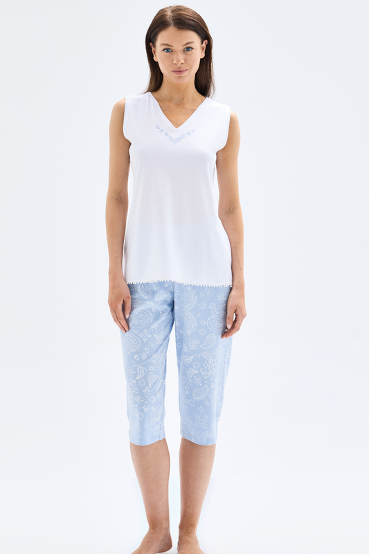 Pijama damă premium Blackspade alb/albastru SONIA 52029C