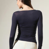 Bluza cu cașmir și modal cu decolteu barcuță bleumarin BL005