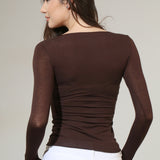 Bluza cu cașmir și modal cu decolteu bărcuță maro BL005