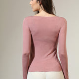 Bluza cu cașmir și modal cu decolteu bărcuță roz CACHMERE BL005