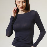 Bluza cu cașmir și modal cu decolteu barcuță bleumarin BL005