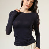 Bluza cu cașmir și modal cu decolteu barcuță bleumarin BL005