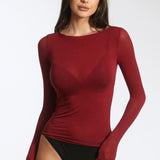 Bluza cu cașmir și decolteu bărcuță burgundy BL005