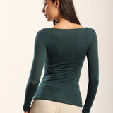 Bluza cu cașmir și modal cu decolteu bărcuță verde petrol BL005