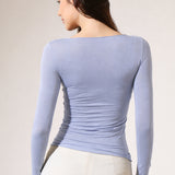 Bluza cu cașmir și modal cu decolteu bărcuță albastru BL005
