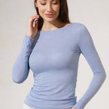 Bluza cu cașmir și modal cu decolteu bărcuță albastru BL005