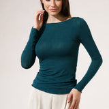 Bluza cu cașmir și modal cu decolteu bărcuță verde petrol BL005