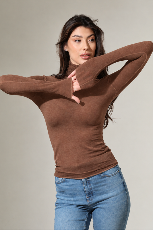 Bluza tip maletă cu cașmir și modal maro deschis BL006