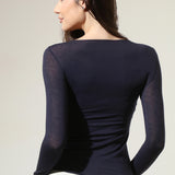 Bluza cu cașmir și modal cu decolteu în V bleumarin BL007