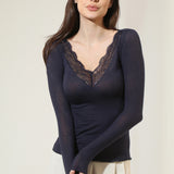 Bluza cu cașmir și modal cu decolteu în V bleumarin BL007