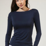 Bluza cu decolteu barcuta albastru CARINA BL009