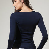 Bluza cu decolteu barcuta albastru CARINA BL009