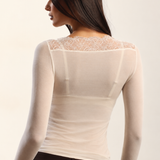 Bluza cu cașmir și modal cu decolteu barcuta si dantela nude BL012