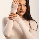 Bluza cu cașmir și modal cu decolteu barcuta si dantela nude BL012