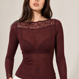 Bluza cu cașmir și modal cu decolteu barcuta si dantela visiniu BL012