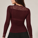 Bluza cu cașmir și modal cu decolteu barcuta si dantela visiniu BL012