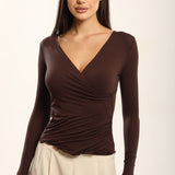 Bluza cu cașmir și modal incrucisata maro BL013