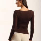 Bluza cu cașmir și modal incrucisata maro BL013