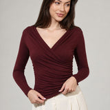 Bluza cu cașmir și modal încrucișată visiniu BL013