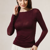 Bluza cu cașmir și modal cu decolteu bărcuță visiniu BL005