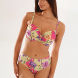 Slip de baie clasic talie inalta fucsia imprimat TINDARI DS714