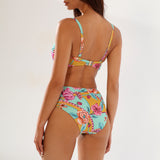 Slip de baie clasic talie inalta turcoaz imprimat TINDARI DS714