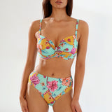 Slip de baie clasic talie inalta turcoaz imprimat TINDARI DS714