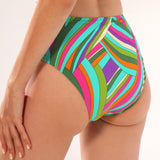 Slip de baie clasic talie inalta turcoaz imprimat RAVENNA DS718