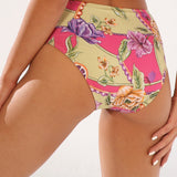 Slip de baie clasic talie inalta fucsia imprimat TINDARI DS714