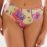 Slip de baie clasic talie inalta fucsia imprimat TINDARI DS714