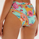 Slip de baie clasic talie inalta turcoaz imprimat TINDARI DS714