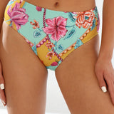 Slip de baie clasic talie inalta turcoaz imprimat TINDARI DS714