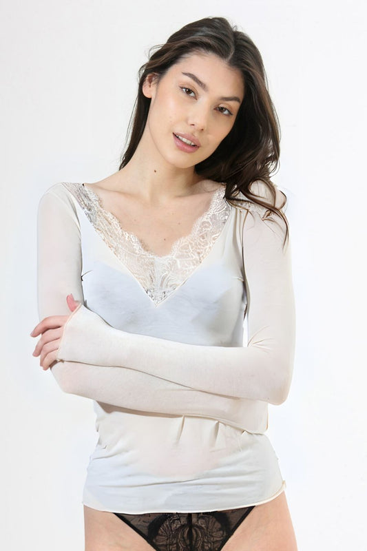 Bluza cu cașmir și decolteu in V nude BL007