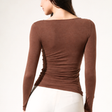 Bluza cu cașmir și modal cu decolteu bărcuță maro deschis BL005