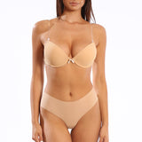 Sutien push up cu bretele transparente bej Lucia R0886