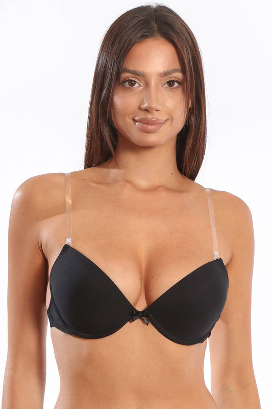 Sutien push up cu bretele transparente negru Lucia R0886