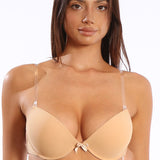 Sutien push up cu bretele transparente bej Lucia R0886
