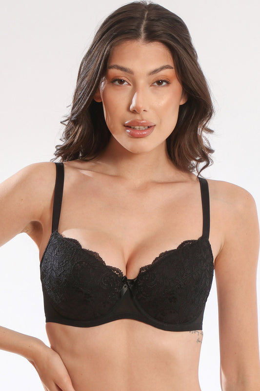 Sutien clasic din dantela OLGA R1447 negru