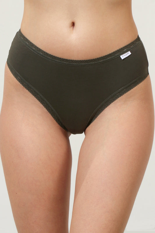 Chilot brazilian talie inalta din bumbac kaki CECILIA S1795