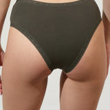 Chilot brazilian talie inalta din bumbac kaki CECILIA S1795